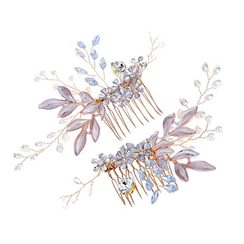 Amosfun pérola tiara 2pc mulheres pérolas de cristal pente de pente de casamento lateral de pente de flor