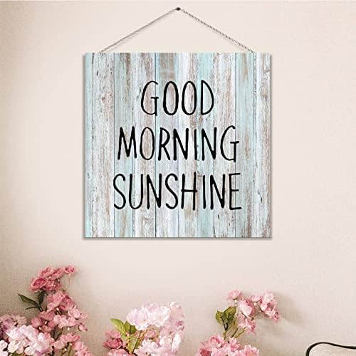 Sinal de madeira rústica com citação Good Morning Sunshineshine shabby chique placa de madeira placa angustiada