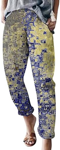 Xinshide Harem Pants Mulheres Gradiente Casual Color Calças cônicas com bolsos Bohemian Cotton Linen High Casist