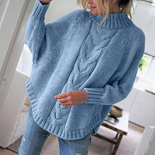 Sweater de gola alta feminino Moda de cor sólida mangas compridas Waffle casual malha smock knitwear
