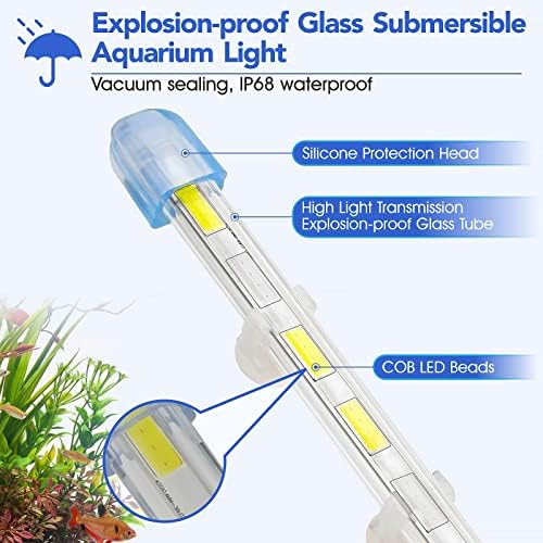 Hygger 13,4 Ultra Bright Glass Submersible Aquarium Light, 8,5W COB LED EXPROMIÇÃO DE EXPLOSION SOB TANK