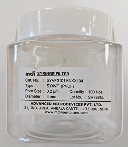 MDI Synn0101mnxx104 Filtro de seringa da membrana de nylon, diâmetro de 4 mm, tamanho de poro de 0,2 µm, entrada