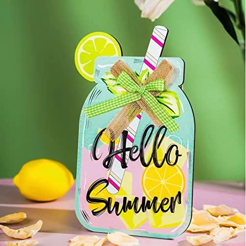 ANLIONYE Lemonade Decorações de porta da frente do verão penduradas, lemon pedreiro jarra de