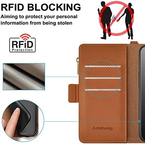 Antsturdy para Samsung Galaxy A03S Caixa da carteira americana 【Bloqueio RFID】 【Zipper Poket】 【7 Card Slot】