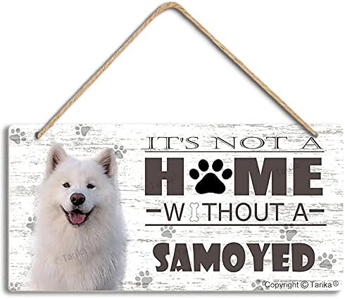 Não é uma casa sem cão samoiado cão retro sinal de madeira decoração de parede de parede engraçada de filhote de cachorro pendurada placa para a decoração de quintal da porta da porta de casa 5 x 10 polegadas