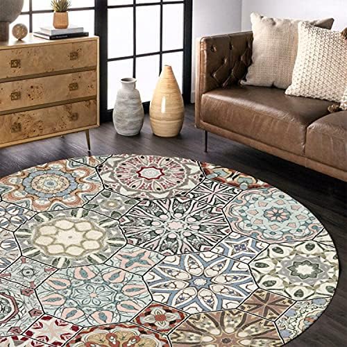 Leevan Collection Tapete redondo de 4 pés de diâmetro Oriental angustiado Lã tapetes circulares de lã de