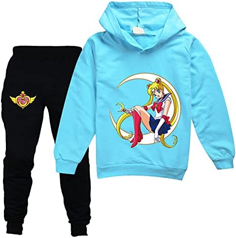 Leeorz Kids Sailor Moon Sorto de moletom fofo e calças de corrida 2 peças 2 peças Ternos de moletom casual