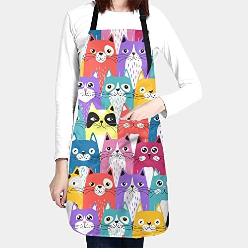 Perinsto colorido engraçado gatos de desenho animado avental impermeável com 2 bolsos Chef de cozinha aventais