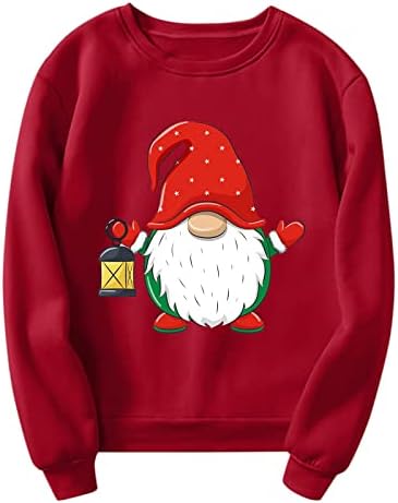 Camisas de Natal de Beuu para Mulheres, Casual Xmas Gnome Tops Tops Crew Pescoço Plus Tamanho T Camisetas moletons