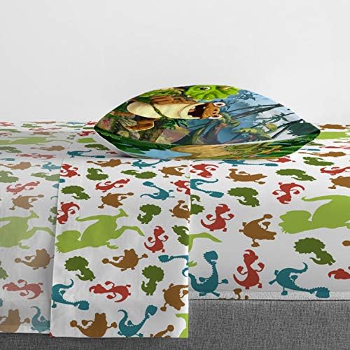 Jay Franco GigantoSaurus Conjunto de cama de 4 peças - Conjunto de camas Inclui edredom de tamanho de criança e conjunto de lençóis - Recursos de roupas de cama Rocky, Bill, Tiny e Mazu