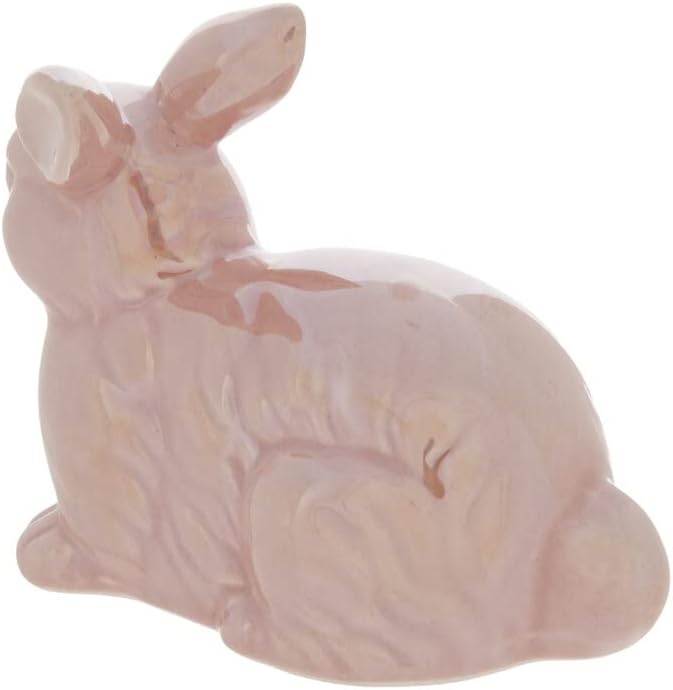 Pam Glam Rosa Cerâmica Cerâmica Páscoa Bunny estatueta - Decoração de coelho iridescente rosa Grande 5 polegadas