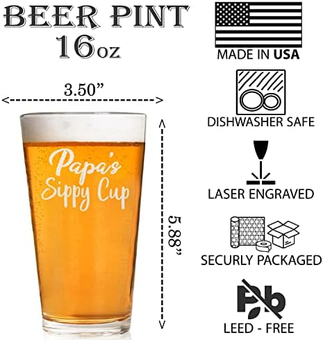 Copo com canudinho de Carvelita Papa - Papai Beer Glass - 16oz Graved Beer Pint - Para Papa Birthday - Papa