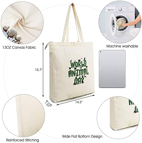 BEEGREEN Green Canvas Tote Bag estética com bolso zíper do mundo Animal Dia