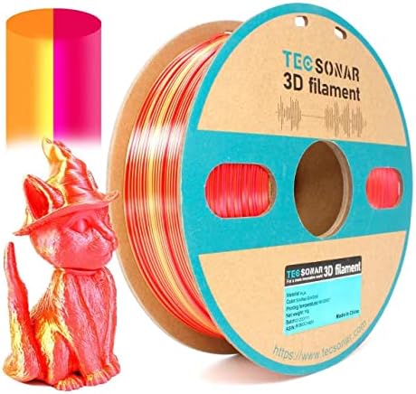 Filamento PLA multicolor Tecsonnar 1,75 mm 1kg, 2 rolos/pacote, seda verde azul vermelho escuro, ouro vermelho