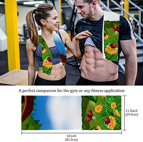 Deyya 2 Pacote Microfiber Gym Towels Sports Fitness Workout Toalha de suor reutilizável Para manter o resfriamento para ioga que corre a praia para caminhada de girassóis e joaninhas no jardim