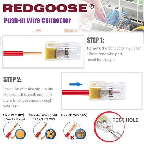 Redgoose 100pcs Push-in Wire Connector 20-12AWG porca de fios Terminal de emenda-2port