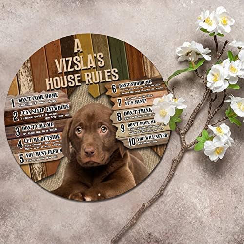 Engraçado redondo, cão de estimação metal sinalizador de um cachorro Regras de casa Vintage Sign Sign