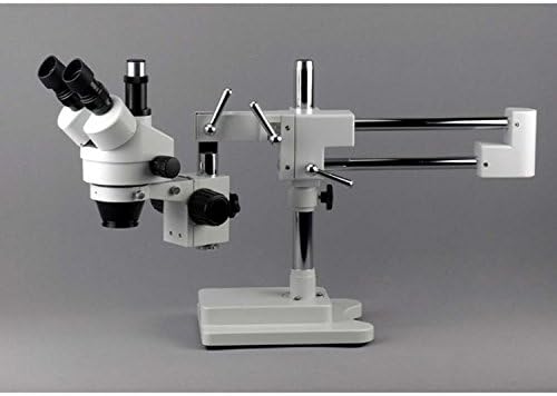 Microscópio de zoom estéreo trinocular profissional SM-4TPZ SM-4TPZ com controle de foco simultâneo, oculares wh10x, ampliação de 3.5x-90x, objetiva de zoom de 0,7x-4,5x, iluminação ambiente, suporte de boom de braço duplo, inclui 0,5x e 2,0x de barlow lente barlow lente