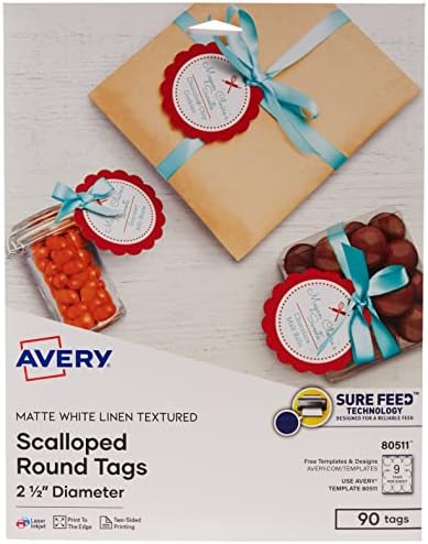 Avery Printable Blank Gift Tags com ritmo seguro, 2 x 3,5, branco e imprimível em branco Viária Rodada